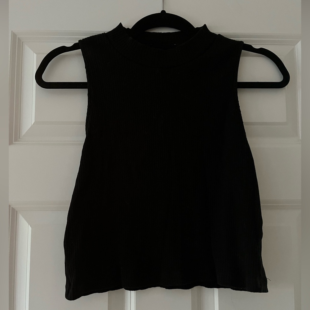 Black Mock Neck Ribbed Sleeveless Women's Top